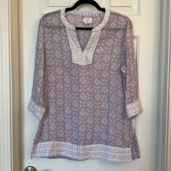 Sigrid Olsen 100% cotton purple tunic embroidered edges printed size small - Picture 1 of 5